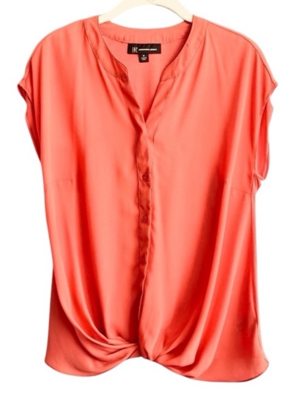 INC International Concepts Knotted Hem Blouse Cap Sleeves Orange Size M